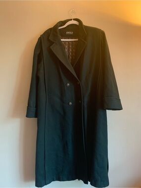 Jofeld Women's Black Double-Breasted Wool Coat Trench Coat Vintage XL Green
